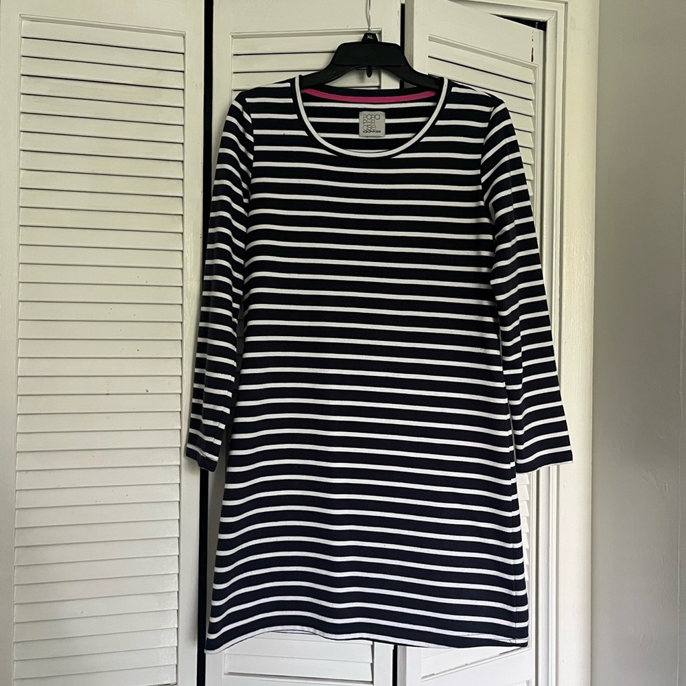 Porophrose Women’s Striped Long Sleeve Navy and White Dress